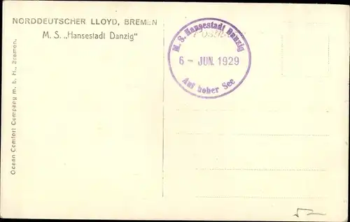 Ak Dampfer MS Hansestadt Danzig, Norddeutscher Lloyd Bremen