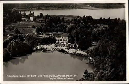 Ak Spitzmühle Strausberg i.d. Mark, Restaurant Neue Spitzmühle, Bötzsee, Fängersee, Fliegeraufnahme