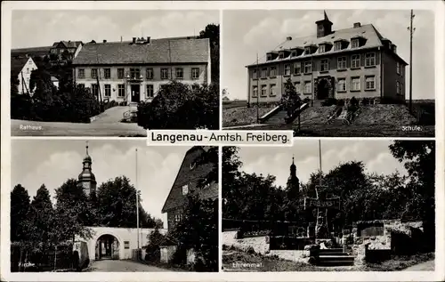 Ak Langenau Brand Erbisdorf in Sachsen, Rathaus, Schule, Kirche, Ehrenmal