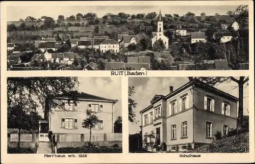 Ak Ruit Bretten Baden, Panorama, Pfarrhaus, Schulhaus