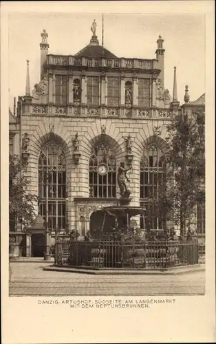 Ak Gdańsk Danzig, Artushof, Neptunsbrunnen