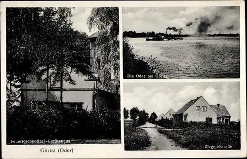 Ak Göritz an der Oder Górzyca Ostbrandenburg, Ziegeleistraße, Feuerlöschpolizei, Gerätehaus