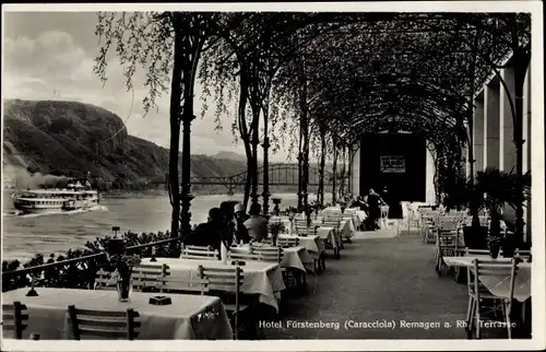 Ak Remagen am Rhein, Hotel Fürstenberg, Terrasse, Salondampfer