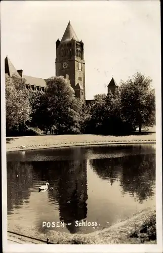 Foto Ak Poznań Posen, Schloss, Teich