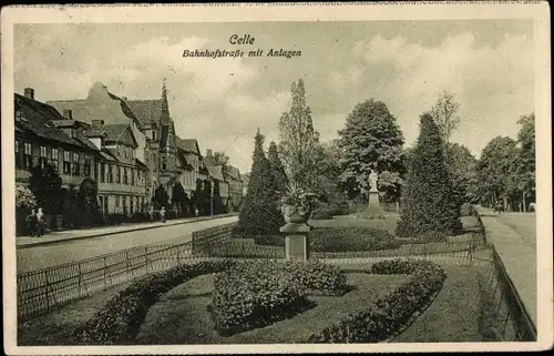 Ak Celle in Niedersachsen, Bahnhofstraße mit Anlagen