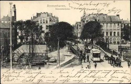 Ak Geestemünde Bremerhaven, Geestebrücke, Straßenbahn