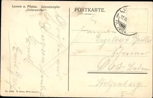 Ak Luzern Stadt Schweiz, Panorama mit Pilatus, Salondampfer Unterwalden
