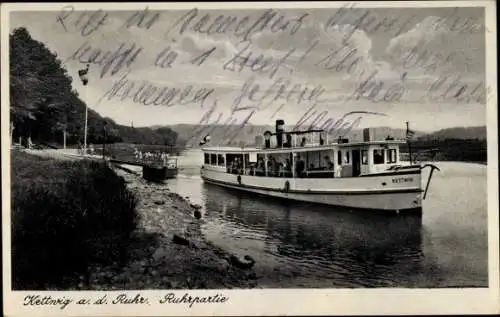 Ak Kettwig Essen im Ruhrgebiet, Dampfer Kettwig, Ruhrpartie