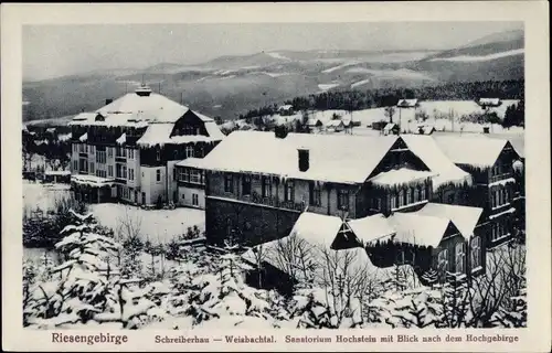 Ak Szklarska Poręba Schreiberhau Riesengebirge Schlesien, Weisbachtal, Sanatorium Hochstein, Winter