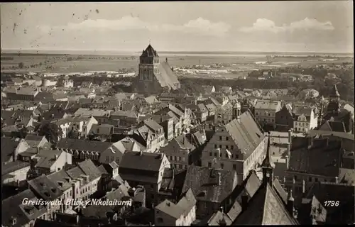 Ak Hansestadt Greifswald, Panorama vom Nikolaiturm