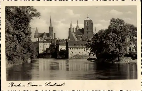 Ak Wrocław Breslau Schlesien, Dom und Sandinsel