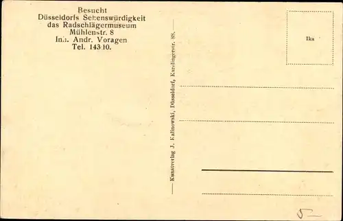 Ak Düsseldorf am Rhein, Radschlägermuseum, Mühlenstraße 8, Innenansicht, Gastwirt