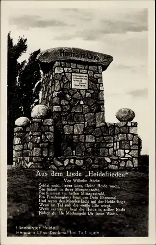 Ak Tietlingen Walsrode im Heidekreis, Hermann Löns Denkmal