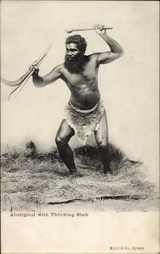 Ak Australien, Aboriginal with Throwing Stick