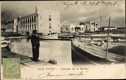 Ak Baie Ponty Bizerte Tunesien, Caserne de la Marine, Blick auf die Kaserne