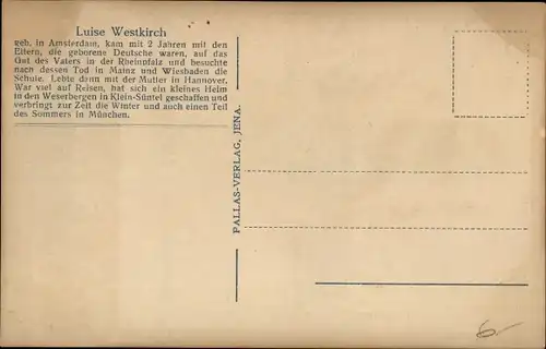 Ak Schriftstellerin Luise Westkirch, Portrait am Schreibtisch