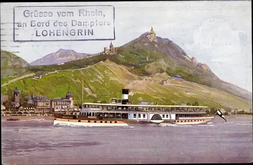 Ak Königswinter am Rhein, Drachenfels, Salondampfer