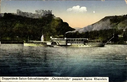 Ak St. Goar am Rhein, Burg Rheinfels, Doppeldeck Salonschnelldampfer Chriemhilde