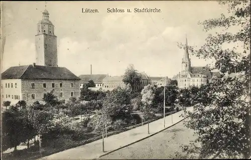 Ak Lützen im Burgenlandkreis, Schloss und Stadtkirche