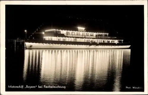 Ak Motorschiff Bayern auf dem Starnberger See, Nachtansicht