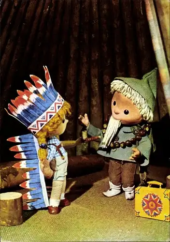 Ak Unser Sandmännchen, Sandmann, DDR Kinderfernsehen, Indianerzelt, Federschmuck, 6939