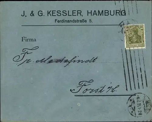 Briefumschlag Hamburg, Fa. J. & G. Kessler, Ferdinandstraße 5