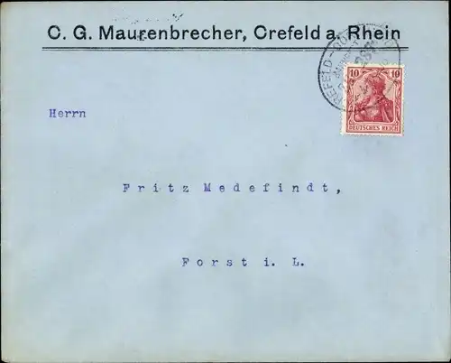 Briefumschlag Krefeld am Niederrhein, C. G. Maurenbrecher