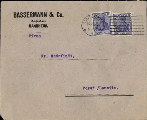 Briefumschlag Mannheim in Baden, Drogenhaus Bassermann & Co.