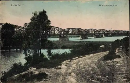 Ak Grudziądz Graudenz Westpreußen, Weichselbrücke