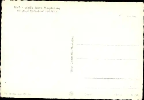 Ak MS Stadt Schönebeck, Weiße Flotte Magdeburg, MVB