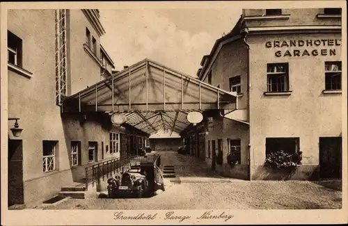 Ak Nürnberg in Mittelfranken Bayern, Grandhotel Garage, Automobil, Außenansicht