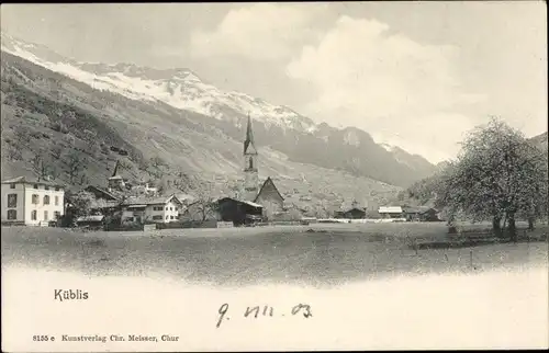 Ak Küblis Kanton Graubünden, Gesamtansicht, Kirche