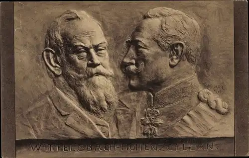 Künstler Ak Wittelsbach und Hohenzollern, Prinzregent Luitpold von Bayern, Kaiser Wilhelm II, Relief