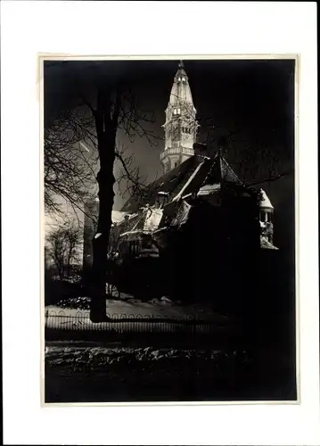 Foto Zwickau in Sachsen, Lutherkirche bei Nacht 1929, Zwickau in Verkehr und Licht