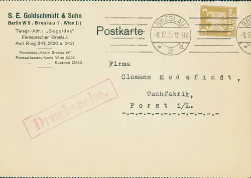 Judaia Ak Wrocław Breslau Schlesien, Brief, S. E. Goldschmidt & Sohn, Karlstraße 42