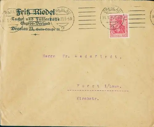 Ak Wrocław Breslau Schlesien, Briefumschlag, Fritz Riedel, Tuchgroßhandlung, Gallestraße 24