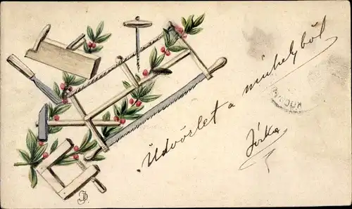 Ak Werkzeuge der Zimmermänner, Zimmerhandwerk