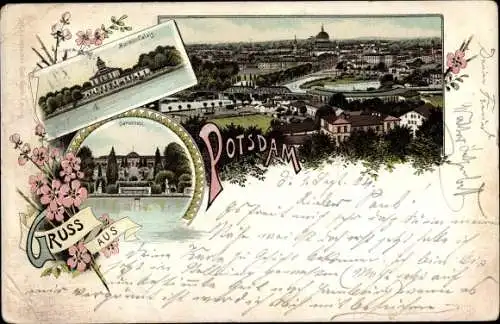 Litho Potsdam in Brandenburg, Marmor Palais, Sanssouci, Totalansicht