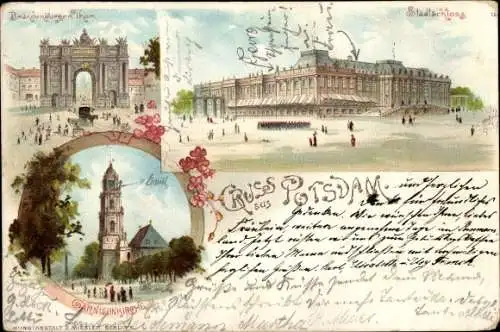 Litho Potsdam in Brandenburg, Brandenburger Tor, Stadtschloss, Garnisonkirche