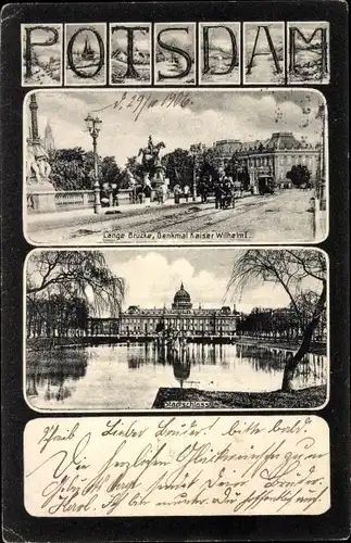 Ak Potsdam in Brandenburg, Stadtschloss, Lange Brücke, Denkmal Kaiser Wilhelm I