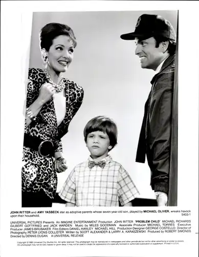 Foto Schauspieler John Ritter, Amy Yasbeck, Michael Oliver, Filmszene Problem Child, Pressefoto