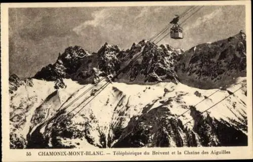 Ak Chamonix Mont Blanc Haute Savoie, Brevent Telepherique, La Chaine des Aiguilles