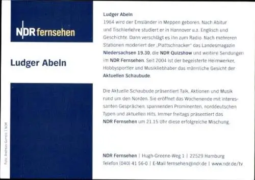 Ak Schauspieler Ludger Abeln, Portrait, Autogramm, NDR Fernsehen, Aktuelle Schaubude