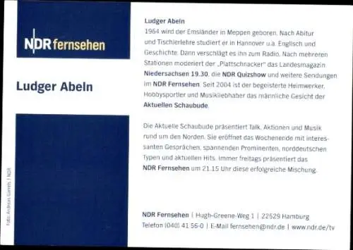 Ak Schauspieler Ludger Abeln, Portrait, Autogramm, NDR Fernsehen, Aktuelle Schaubude