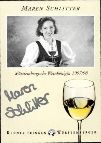 Ak Schauspielerin Maren Schlitter, Portrait, Württembergische Weinkönigin, Autogramm