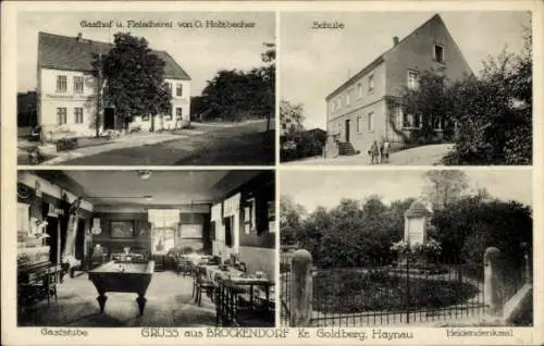 Ak Brochocin Brockendorf Kreis Goldberg Schlesien, Gasthof-Fleischerei, Schule, Heldendenkmal