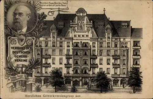 Ak Berlin Prenzlauer Berg, Verband d. deutschen Gewerkvereine, Greifswalder Str. 221-223, Max Hirsch