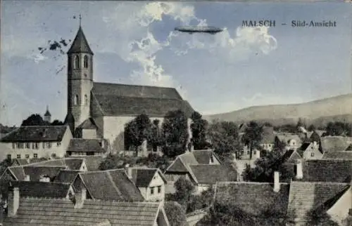 Ak Malsch in Baden, Südansicht, Zeppelin