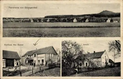 Ak Jurków Georgenthal Niederschlesien, Kaufhaus, Schule, Panorama