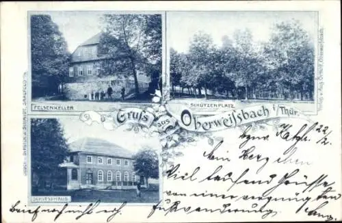 Ak Oberweißbach im Weißbachtal Thüringen, Felsenkeller, Schützenplatz, Schiesshaus